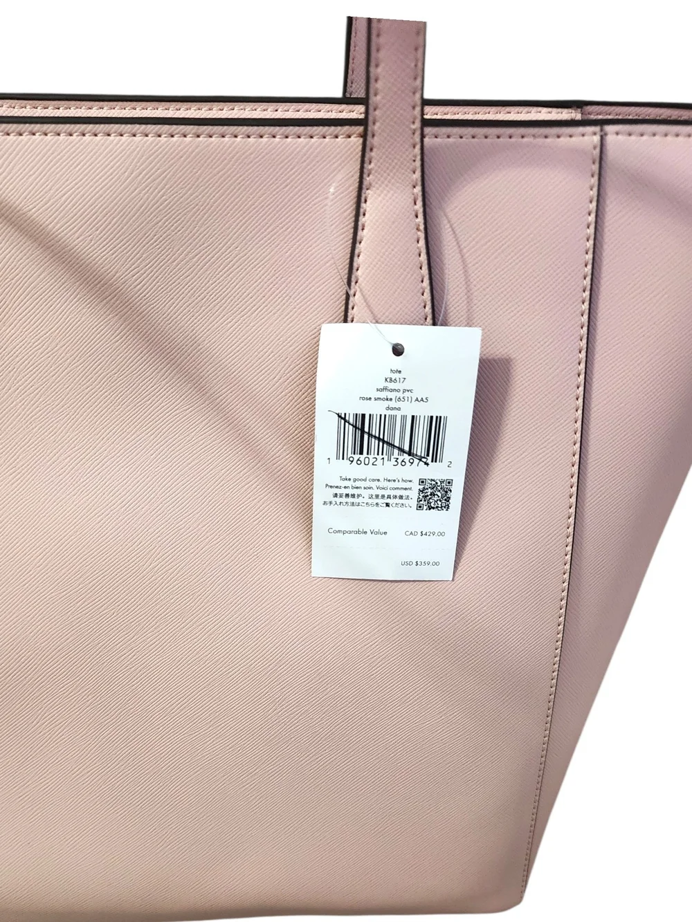 KATE SPADE NY Dana Rose Smoke Leather Large Tote Bag